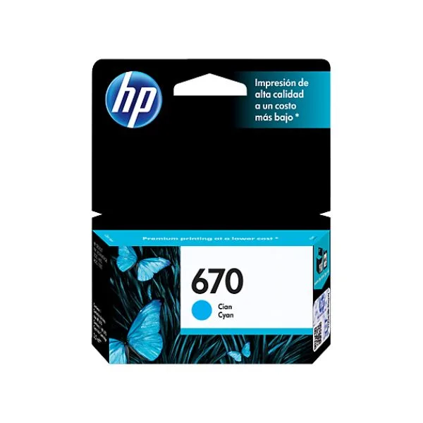 HP Tinta 670 Cyan CZ114AL HP Tinta 670 Cyan CZ114AL - Imagen 1